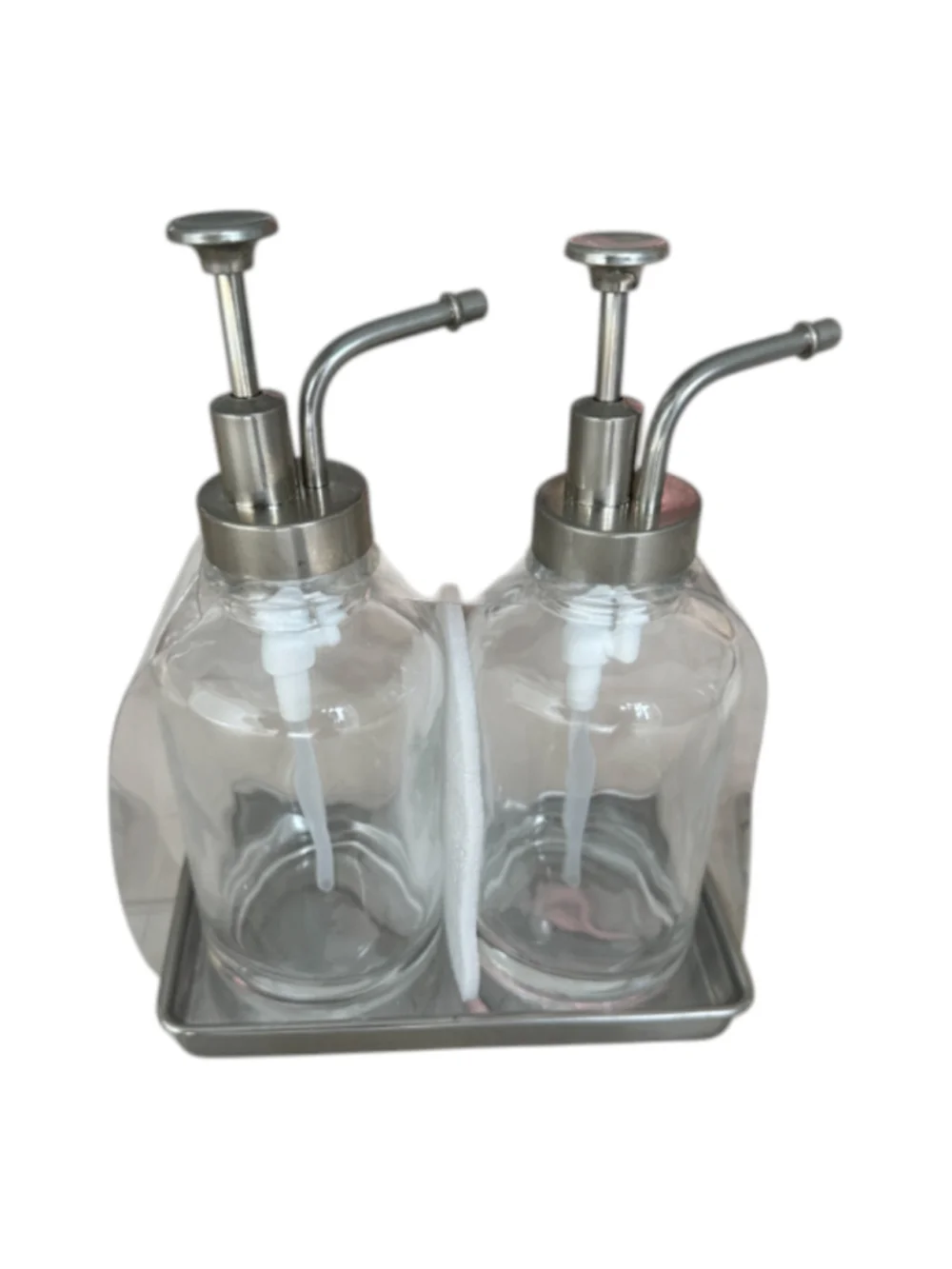 3 Piece Chrome and Glass Soap Dispenser and Tray